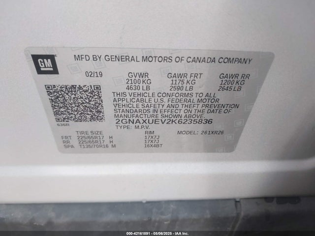 Chevrolet EQUINOX LT 2019 2GNAXUEV2K6235836 Image 9