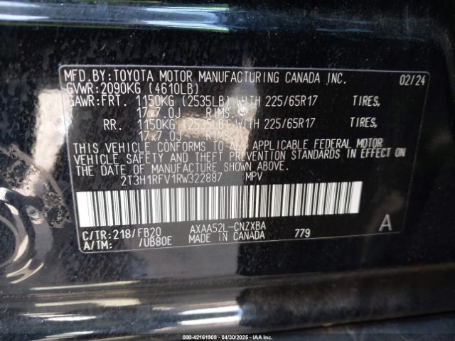 2T3H1RFV1RW322887 Toyota RAV4 LE