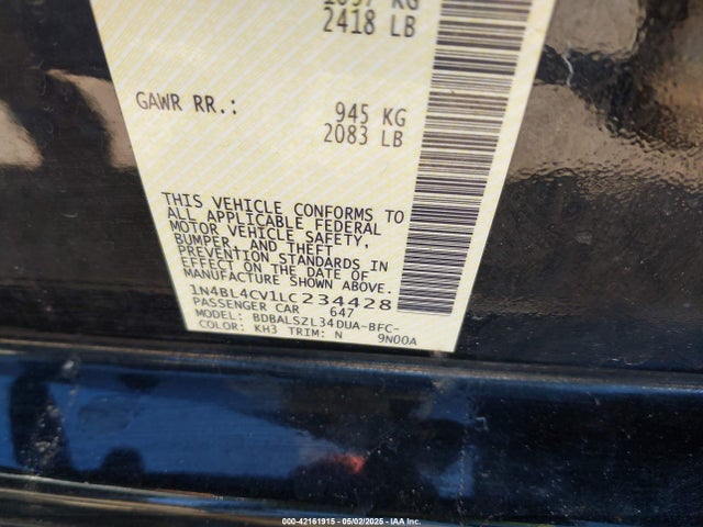 1N4BL4CV1LC234428 Nissan Altima Sr Fwd