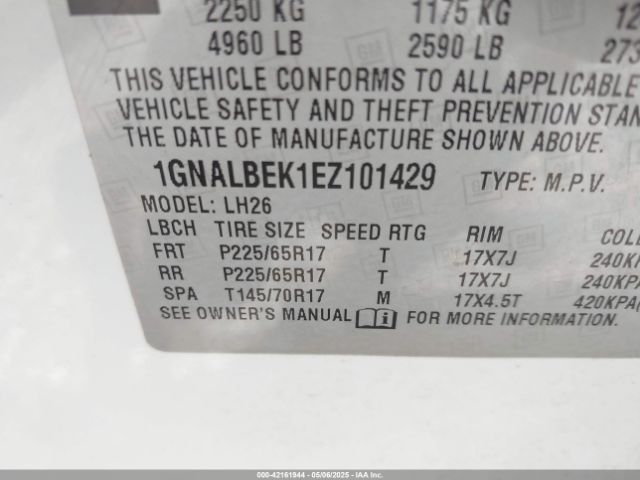 1GNALBEK1EZ101429 Chevrolet EQUINOX 1LT