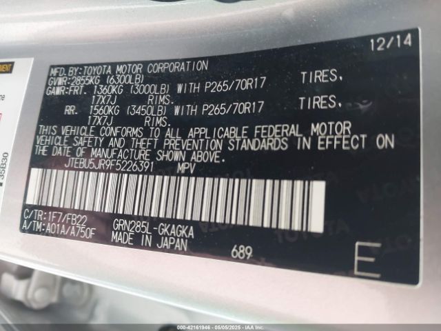 JTEBU5JR9F5226391 Toyota 4RUNNER SR5