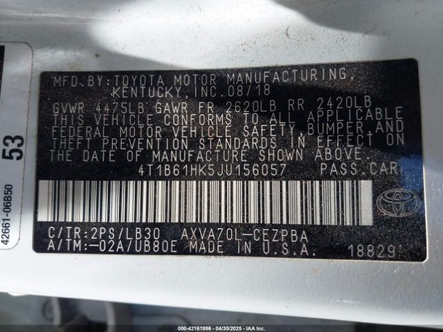 4T1B61HK5JU156057 Toyota CAMRY XSE