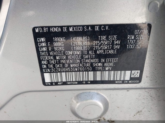 3CZRU6H53GM760150 Honda HR-V EX