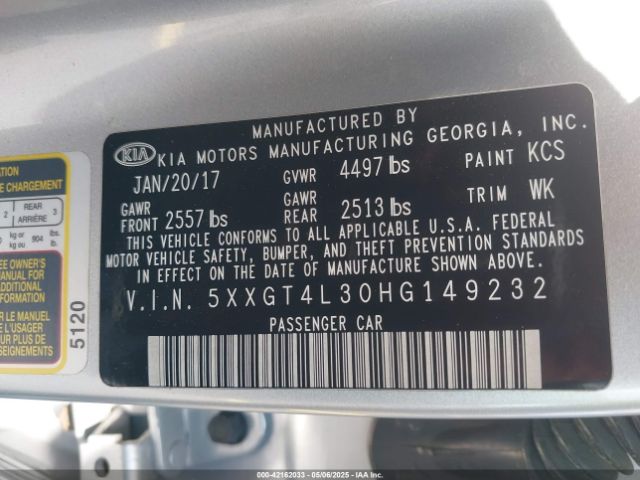 5XXGT4L30HG149232 KIA Optima Lx