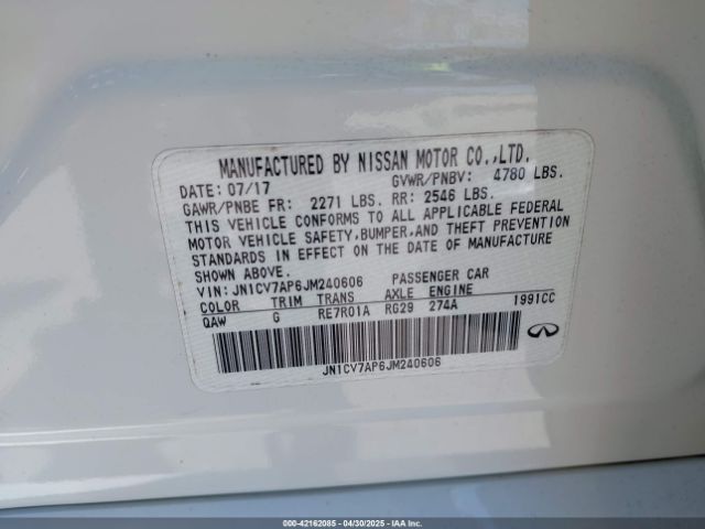 JN1CV7AP6JM240606 Infiniti Q50 2.0t Pure