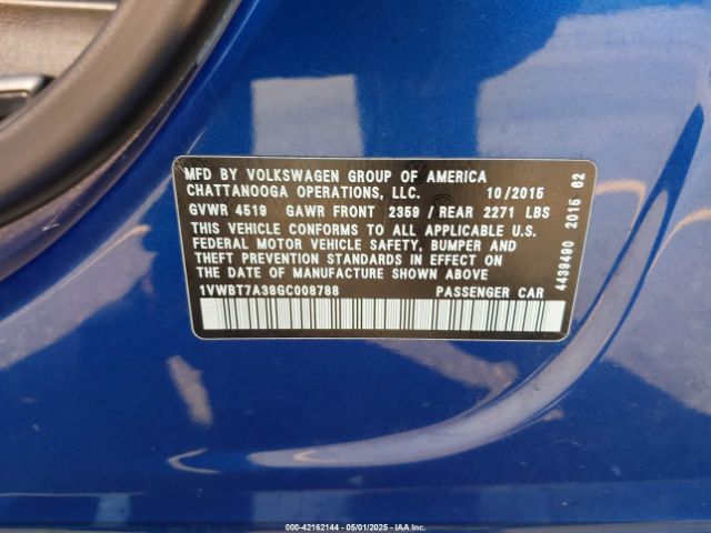 1VWBT7A38GC008788 Volkswagen Passat 1.8t Se