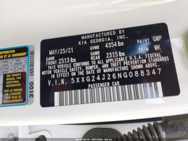 5XXG24J26NG088347 KIA t-gdi gamma ii