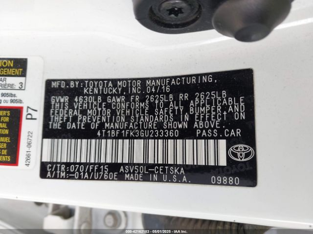 4T1BF1FK3GU233360 Toyota CAMRY SE