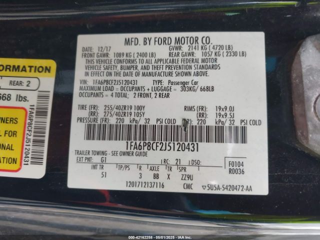 1FA6P8CF2J5120431 Ford Mustang Gt Premium