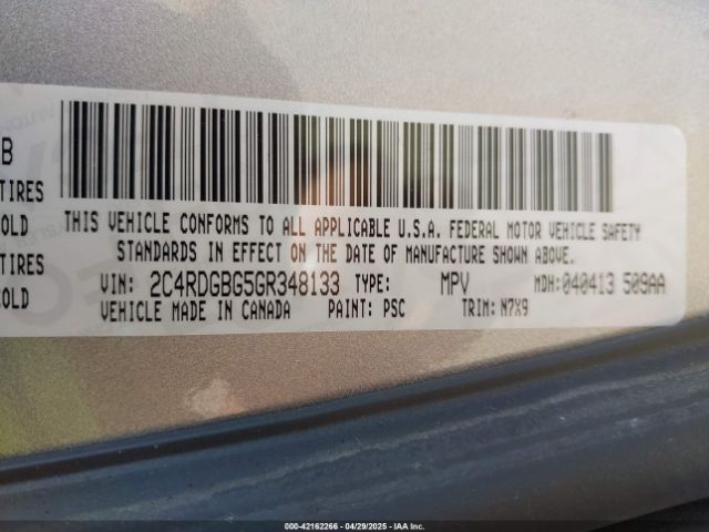 2C4RDGBG5GR348133 Dodge Grand Caravan Se Plus