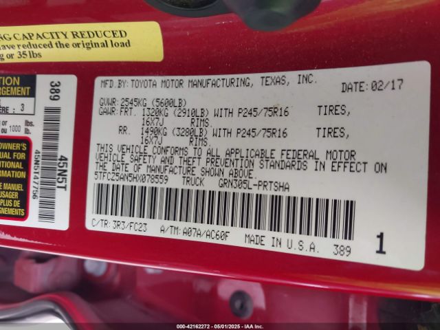 5TFCZ5AN5HX078559 Toyota 2gr-fks