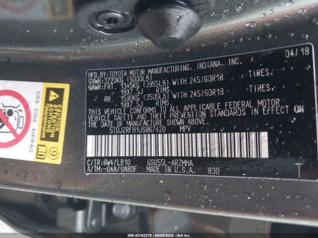 2018 TOYOTA HIGHLANDER 5TDJZRFH1JS867420 Photo 8