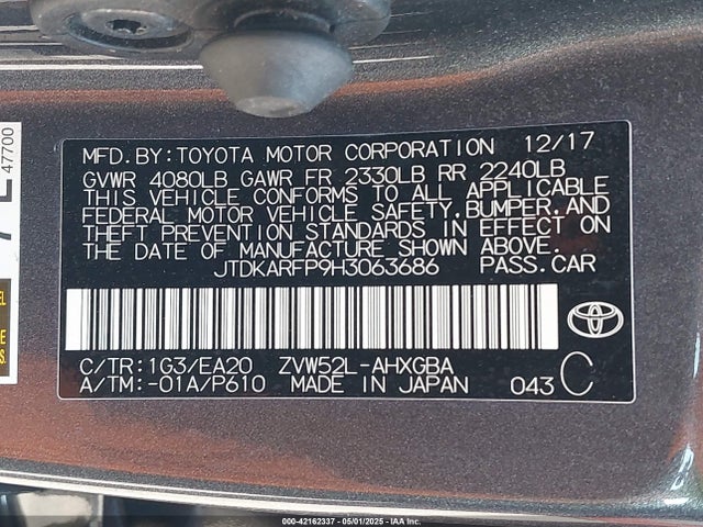 Toyota 2zr-fxe+1nm 2017 JTDKARFP9H3063686 Image 9