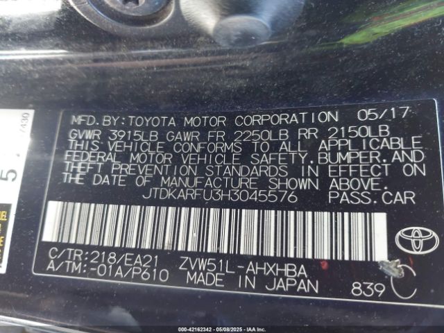 JTDKARFU3H3045576 Toyota Prius Three Touring