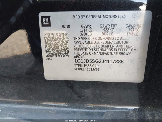 1G1JD5SG2J4117386 Chevrolet Sonic Lt Auto
