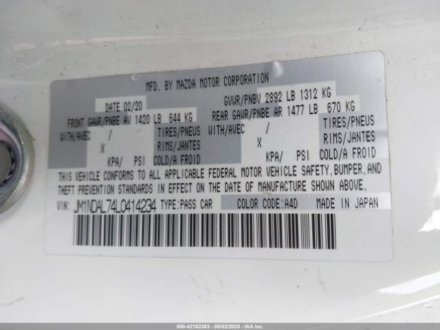 JM1NDAL74L0414234 Mazda Mx-5 Miata Rf Club