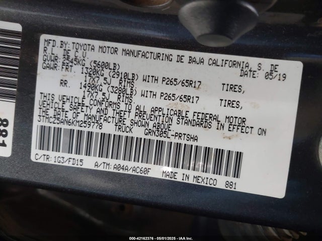 3TMCZ5AN6KM259778 Toyota 2gr-fks