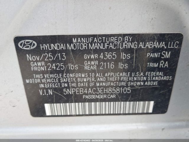 5NPEB4AC3EH858105 Hyundai SONATA GLS