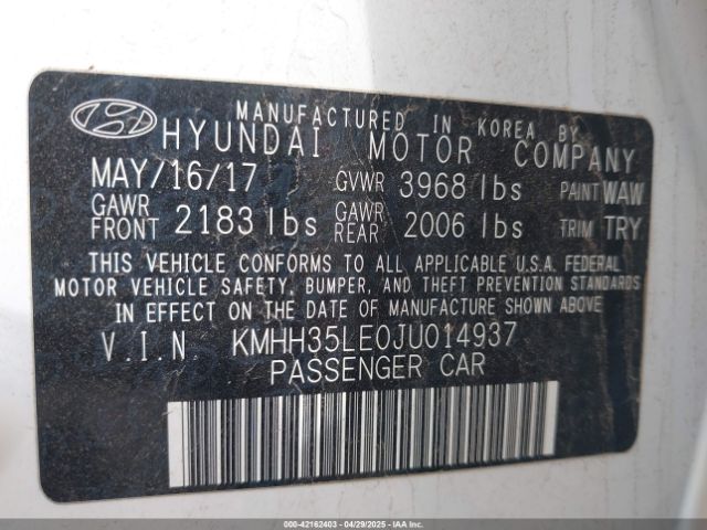 KMHH35LE0JU014937 Hyundai ELANTRA GT