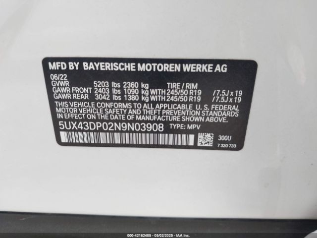 5UX43DP02N9N03908 BMW X3 Sdrive30i