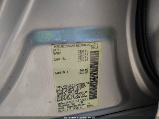 1N4AL3AP1FC125417 Nissan Altima 2.5 Sv