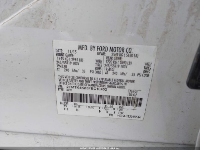 2FMTK4K83FBC10452 Ford Edge Titanium