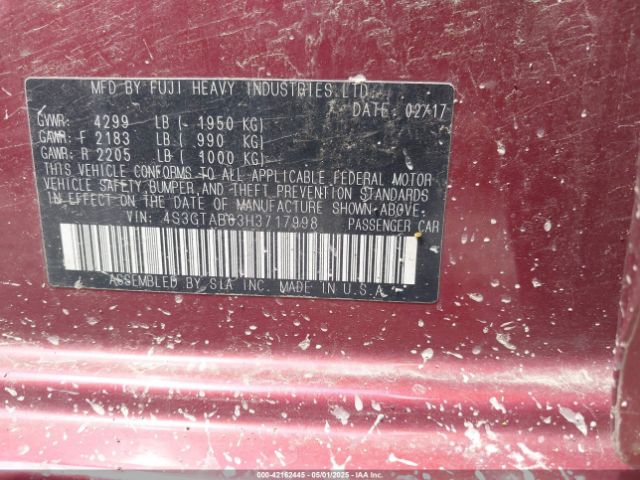 4S3GTAB63H3717998 Subaru Impreza 2.0i Premium