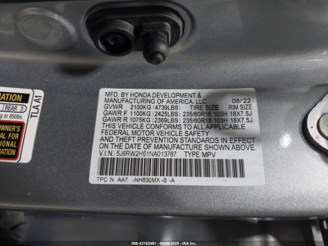5J6RW2H51NA013787 Honda Cr-v Awd Ex