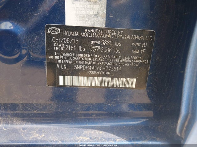 5NPDH4AE6GH773614 Hyundai ELANTRA SE