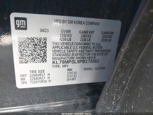 KL79MPSL9PB178562 Chevrolet Trailblazer Fwd Lt