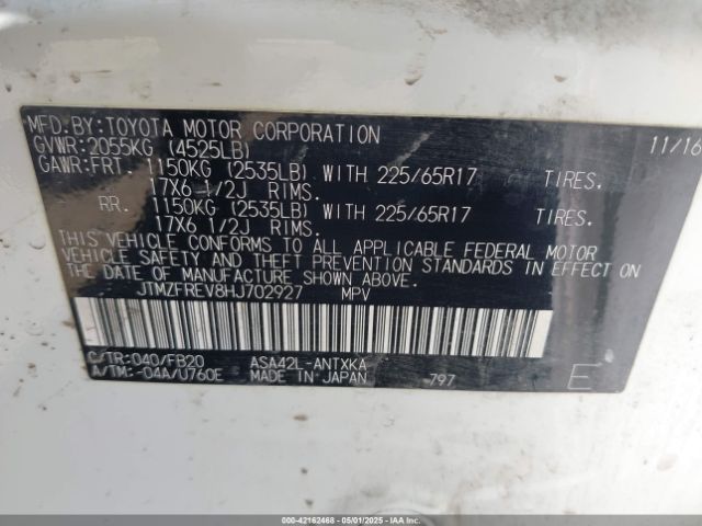 JTMZFREV8HJ702927 Toyota RAV4 LE