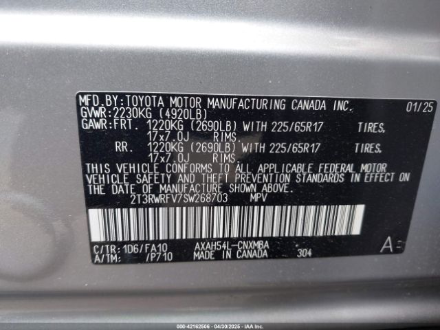 2T3RWRFV7SW268703 Toyota Rav4 Hybrid Xle