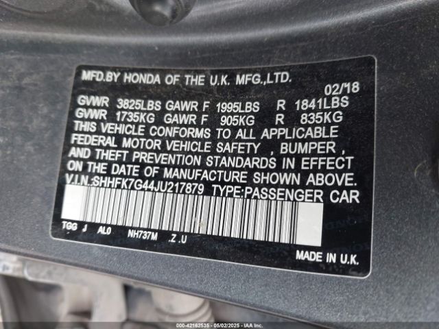 SHHFK7G44JU217879 Honda Civic Sport