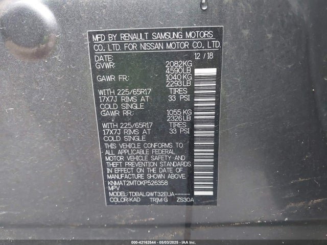 Nissan ROGUE SV 2019 KNMAT2MT0KP526358 Image 9