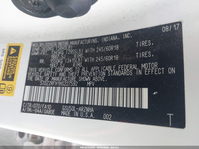 5TDZZRFH1HS227592 Toyota Highlander Le Plus
