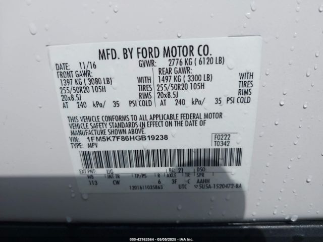 2017 FORD EXPLORER 1FM5K7F86HGB19238 Photo 8