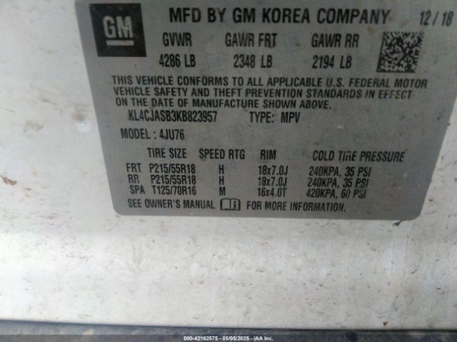 KL4CJASB3KB823957 Buick Encore Fwd Preferred