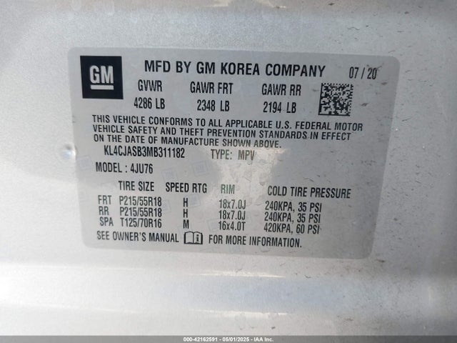 KL4CJASB3MB311182 Buick Encore Fwd Preferred