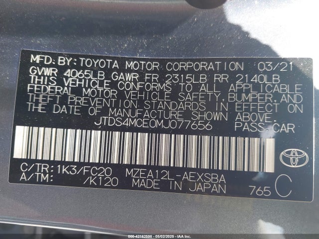JTDS4MCE0MJ077656 Toyota COROLLA SE