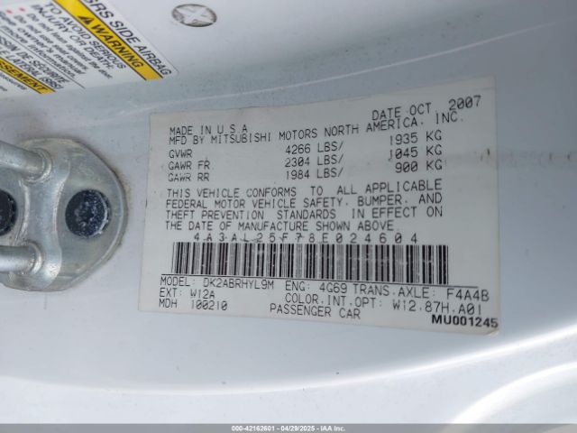 2008 MITSUBISHI ECLIPSE SPYDER 4A3AL25F78E024604 Photo 8