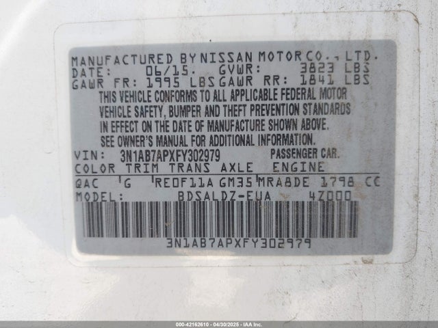 3N1AB7APXFY302979 Nissan SENTRA SV