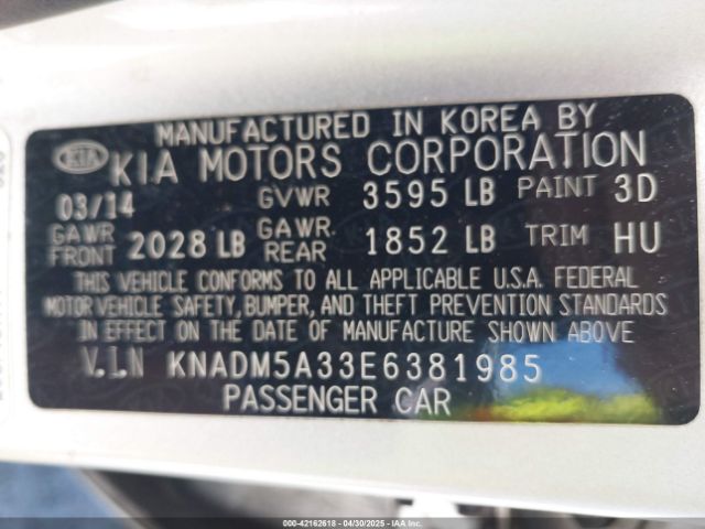 KNADM5A33E6381985 KIA RIO LX