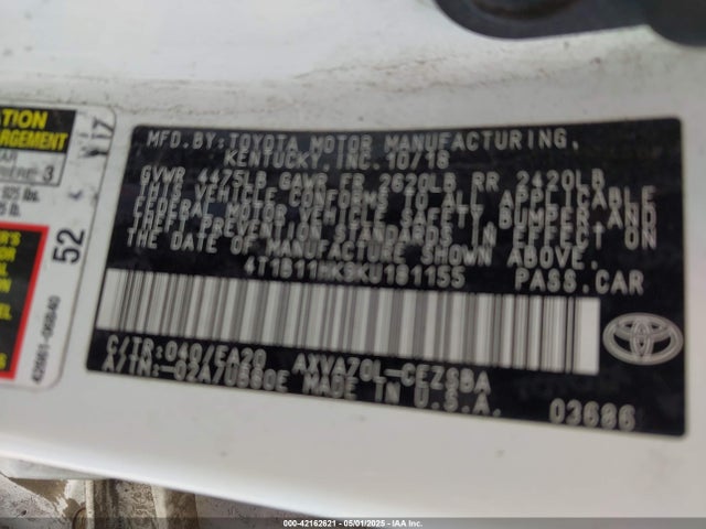 4T1B11HK9KU181155 Toyota CAMRY SE
