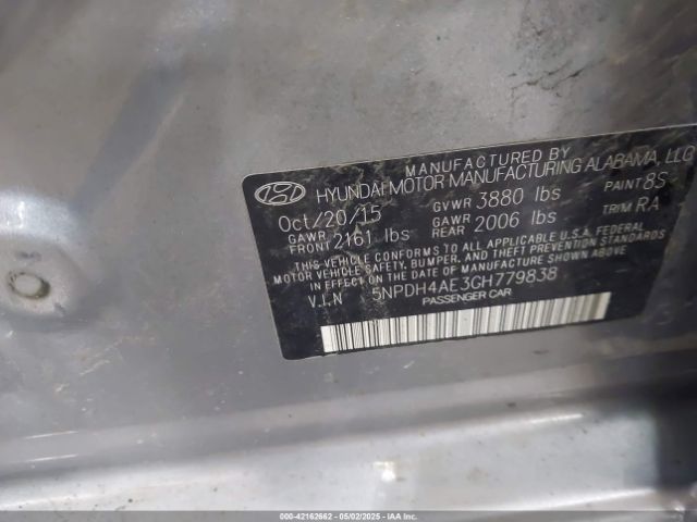 5NPDH4AE3GH779838 Hyundai ELANTRA SE