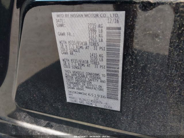 5N1DR2MM3HC651936 Nissan Pathfinder Sv
