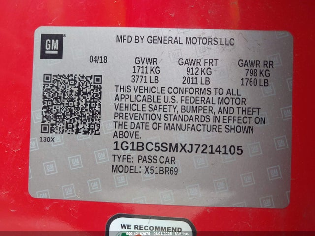 1G1BC5SMXJ7214105 Chevrolet Cruze Ls Auto