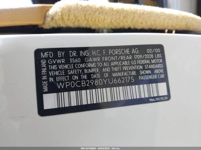 2000 PORSCHE BOXSTER WP0CB2980YU662175 Photo 8
