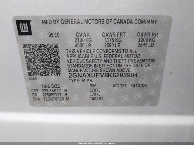 2GNAXUEV8K6293904 Chevrolet EQUINOX LT