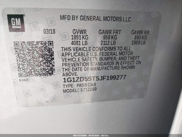 1G1ZD5ST5JF199277 Chevrolet MALIBU LT