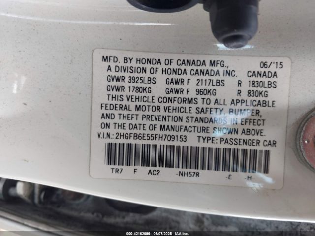 2HGFB6E55FH709153 Honda CIVIC SI